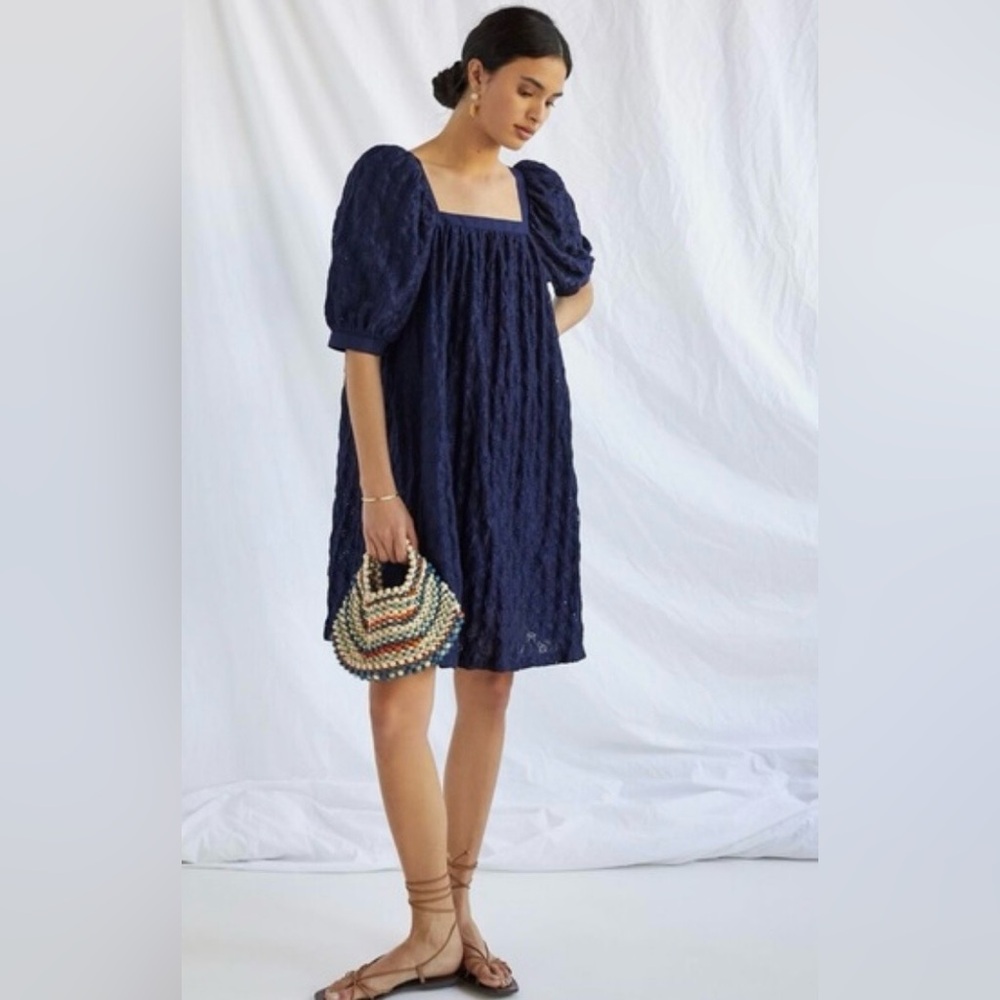 Anthropologie Navy Blue Textured Dress